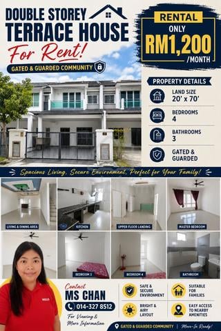 Double Storey Terrace House For Rent@Gated & Guarded|4B3R 1