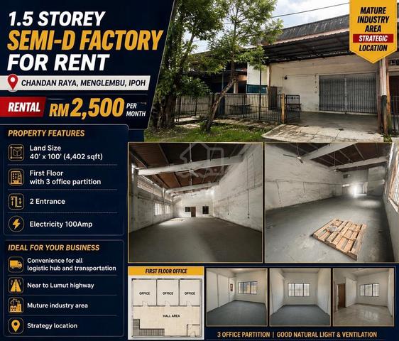 1.5 Storey Semi-D Factory For Rent, Menglembu, Ipoh 1