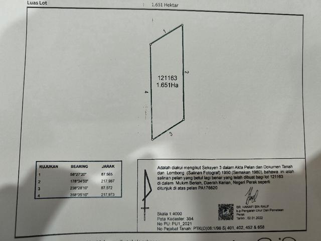 Tanah 1.651 Hektar (4 Ekar) Mukim Beriah, Kerian Perak. 1
