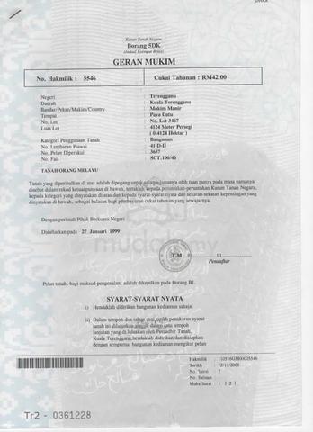 Tanah di Kampung Paya Datu Manir Kuala Terengganu 1