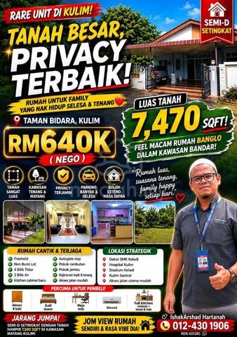 Semi-D Setingkat Tanah 7470Sqft Dlm Bandar Kulim 1