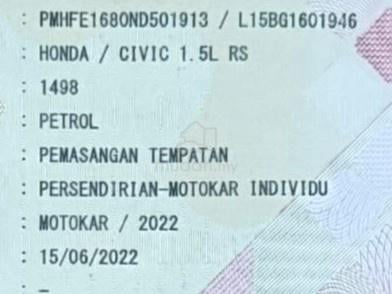 2022 *66k km Warranty 2027* Honda CIVIC 1.5 RS FE - 2