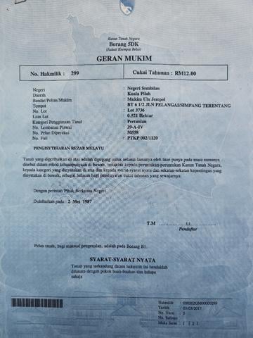 Tanah Untuk Dijual di Kuala Pilah 1