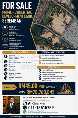 40.18 Acres FREEHOLD RESIDENTIAL DEVELOPMENT LAND SEREMBAN 1