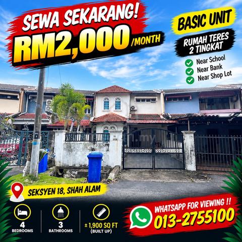 Rumah Sewa Teres di Seksyen 18 Shah Alam 1