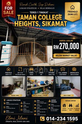 {Termurah} Teres 1 Tingkat Taman College Heights, Sikamat 1