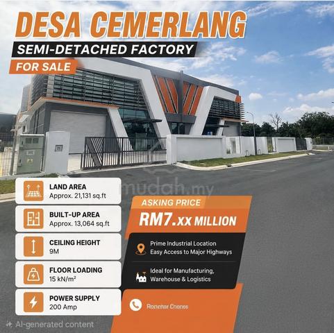 1.5 Sty Semi-Detached Factory, Desa Cemerlang JB 1