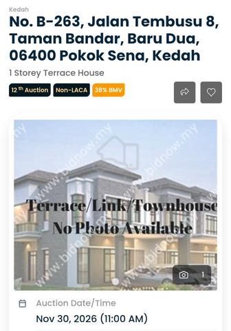 LELONG Teres 1 Tingkat Taman Bandar Baru Dua Pokok Sena 1