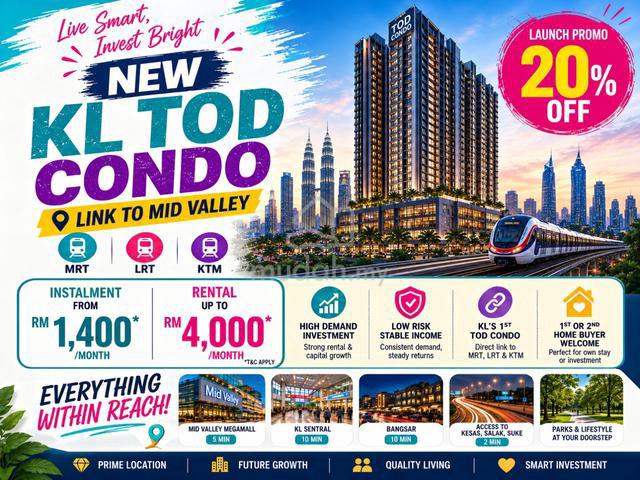 KL 1st Home @ Month 1400 Only !!! 2-3 Room - Walk 2 LRT & MRT 1