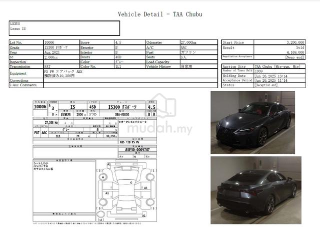 2021 Lexus IS300 2.0 F-SPORT (A) 4.5/B - 2