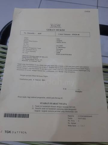 Tanah Untuk Di Jual 1.78 Ekar 77,580 Sqft Bukit Gambir, Johor 1