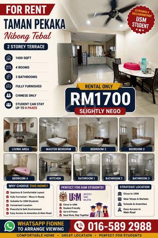 Taman Pekaka, Nibong Tebal 2 Storey Terrace Recoommend Student usm 1