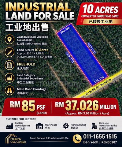 10 ACRES CONVERTED INDUSTRIAL LAND FOR SALE at Jln Bukit Sri Cheeding 1