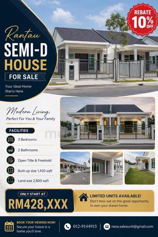 Semi-D House for Sale in Rantau, Negeri Sembilan | Taman Nesa Delima 1