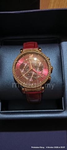 Chronograph Crystal Rose Gold Red Leather Watch - photo 4 of 6