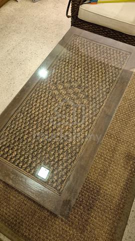Wooden Coffee Table with Glass Top & Woven Rattan  - photo 3 of 6