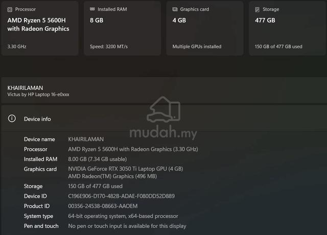 Untuk dijual : HP Victus 16 Gaming Laptop - photo 4 of 4