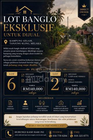 LOT BANGLO EKSKLUSIF UNTUK DIJUAL - Kampung Gelam, Tanjung Kling, 1
