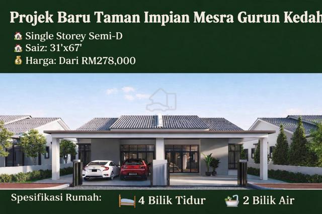 Zero Booking SemiD Setingkat Taman Impian Mesra Gurun Kedah 1