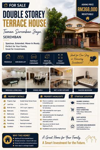 Seremban Jaya|2 Storey Terrace|Freehold|4 Bed 3 Bath|Move-In Ready 1
