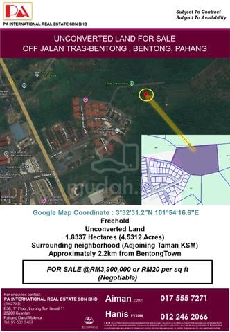 Land for Sale @ Off Jalan Tras-Bentong (Taman KSM) , Bentong Pahang. 1