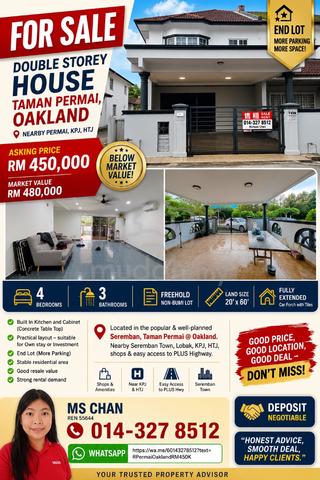 BELOW MARKET VALUE ๐ฅDouble Storey End Lot House @ Taman Permai, O 1