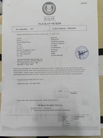 Tanah 1 nama untuk dijual 1/2 relong di kubang pisang Pendang Kedah 1