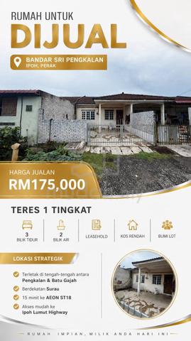 Teres Setingkat Kos Rendah utk dijual di Bandar Sri Pengkalan Ipoh 1