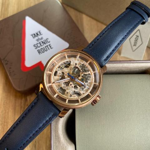 Fossil Boyfriend Automatic Navy Leather 