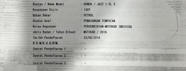 2016 Honda JAZZ 1.5 S (A) [SERVICE RECORD] - 2