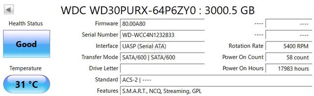 (USED) Western Digital Purple 3TB Surveillance HDD - photo 2 of 2