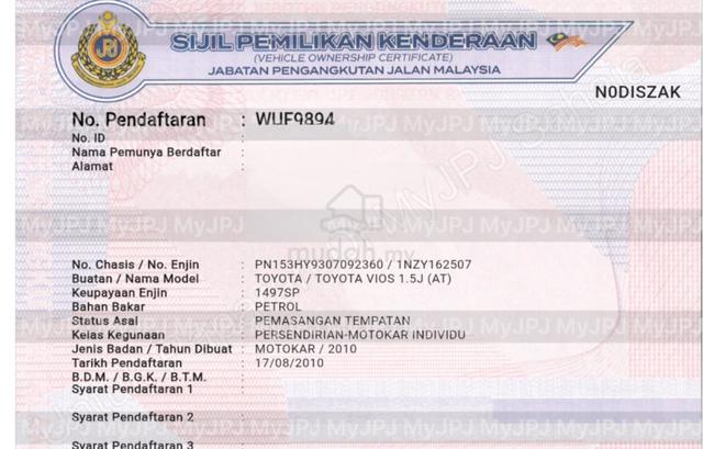 2010 Toyota Vios 1.5 J (A) 1 Owner OTR - 2