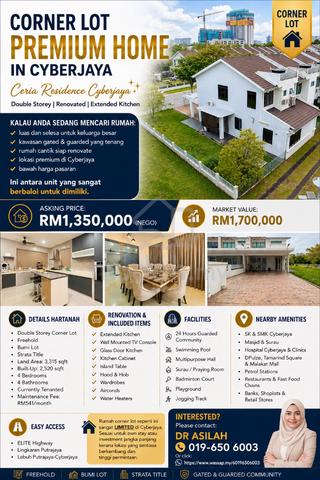 CORNER LOT PREMIUM HOME IN CYBERJAYA* ✨ Ceria Residence Cyberjaya 1