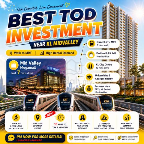 Near KL Midvalley【 Next MRT / LRT 】Mth RM1.4K @ 2-3 ROOM FREE Furnish 1