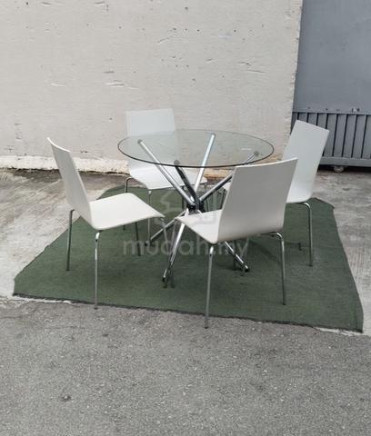 Round Table Kaca PK144 Meja Makan Kaca Set Round Glass Dining Table - Furniture ...