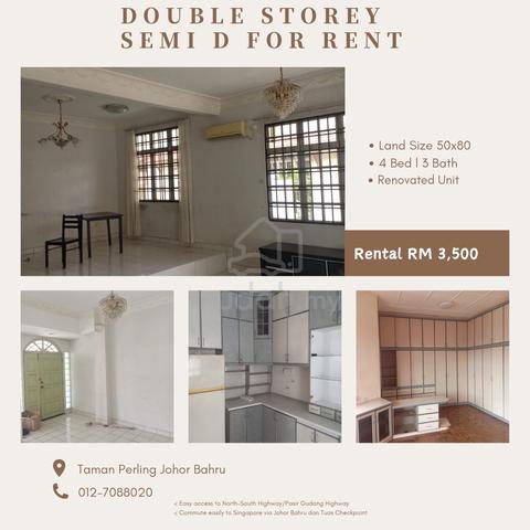 For Rent Double Storey Semi Detached @Taman Perling Johor Bahru JB 1