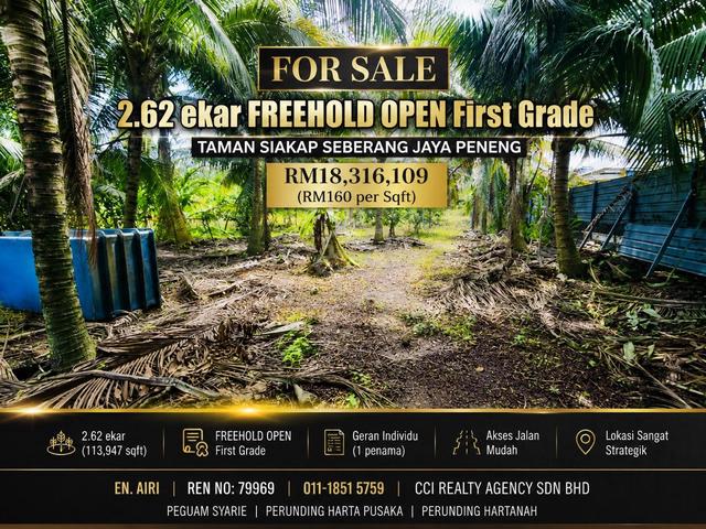 2.62 Ekar TANAH FREEHOLD OPEN TAMAN SIAKAP SEBERANG JAYA PENENG 1