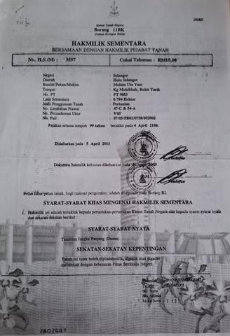 Tanah Untuk Dijual - Hulu Selangor 1