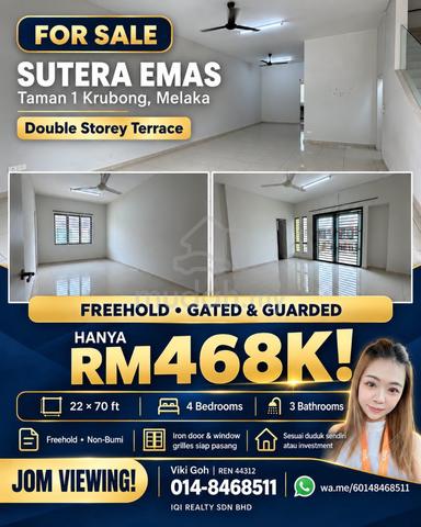 FREEHOLD + Gated & Guarded Sutera Emas, Taman 1 Krubong 2 Storey House 1