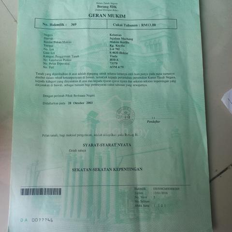 Kelantan Machang Agricultural Freehold Land For Sale 1