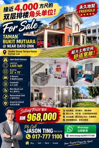 Biggest Size Land‼️‼️‼️Bukit Mutiara@ Double Storey Corner Lot 1