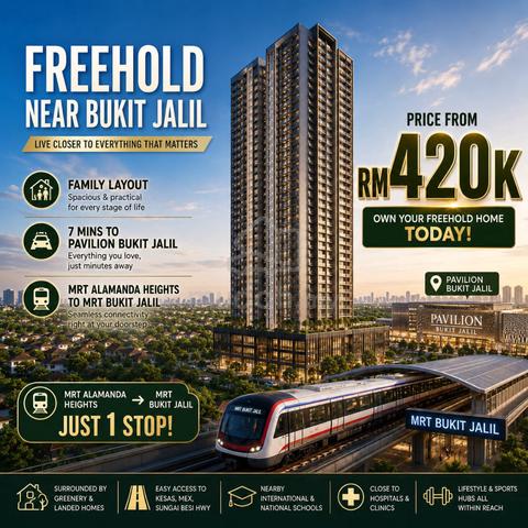 Move In Soon ! 1333sf @ FREEHOLD| Walk to Mall MRT - Near Bukit Jalil 1