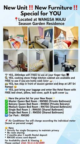 New Rooms for Rent @ Season Gardens Residence 1