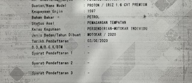 2020 Proton IRIZ 1.6 PREMIUM (A) [SERVICE RECORD] - 2