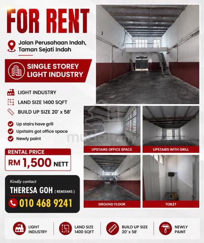 1.5 Storey Warehouse For Rent @ Taman Sejati Indah 1