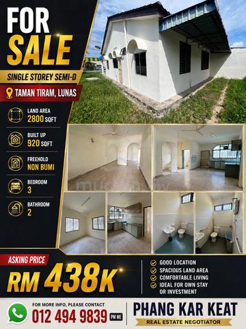 For Sale Taman Tiram Lunas Single Storey Semi-D 1