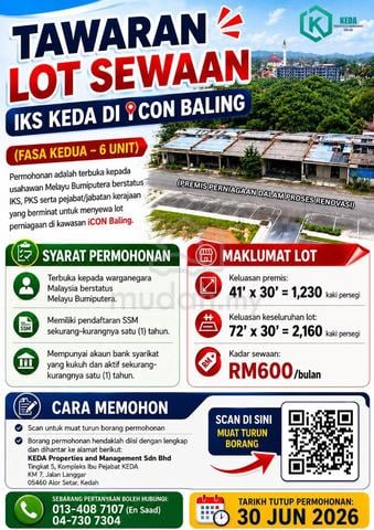 Lot sewaan IKS KEDA di iCON Baling 1