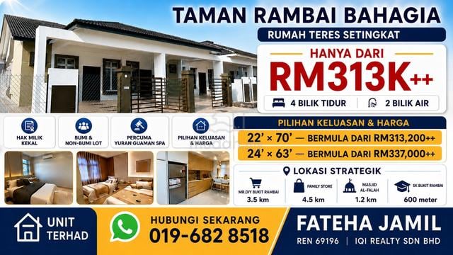 FREEHOLD - TERES SETINGKAT di BUKIT RAMBAI (TAMAN RAMBAI BAHAGIA) π 1