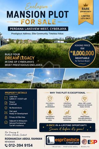 Exclusive Mansion Plot 0.95 Acres Perdana Lakeview West Cyberjaya 1
