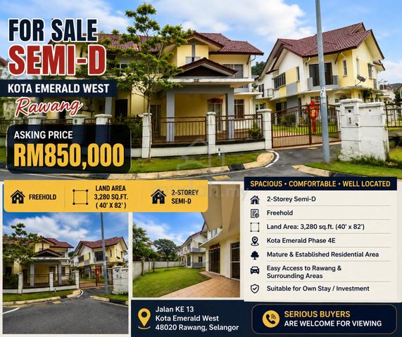 Kota Emerald Rawang Semi-d Free hold Low Price for Sale 1